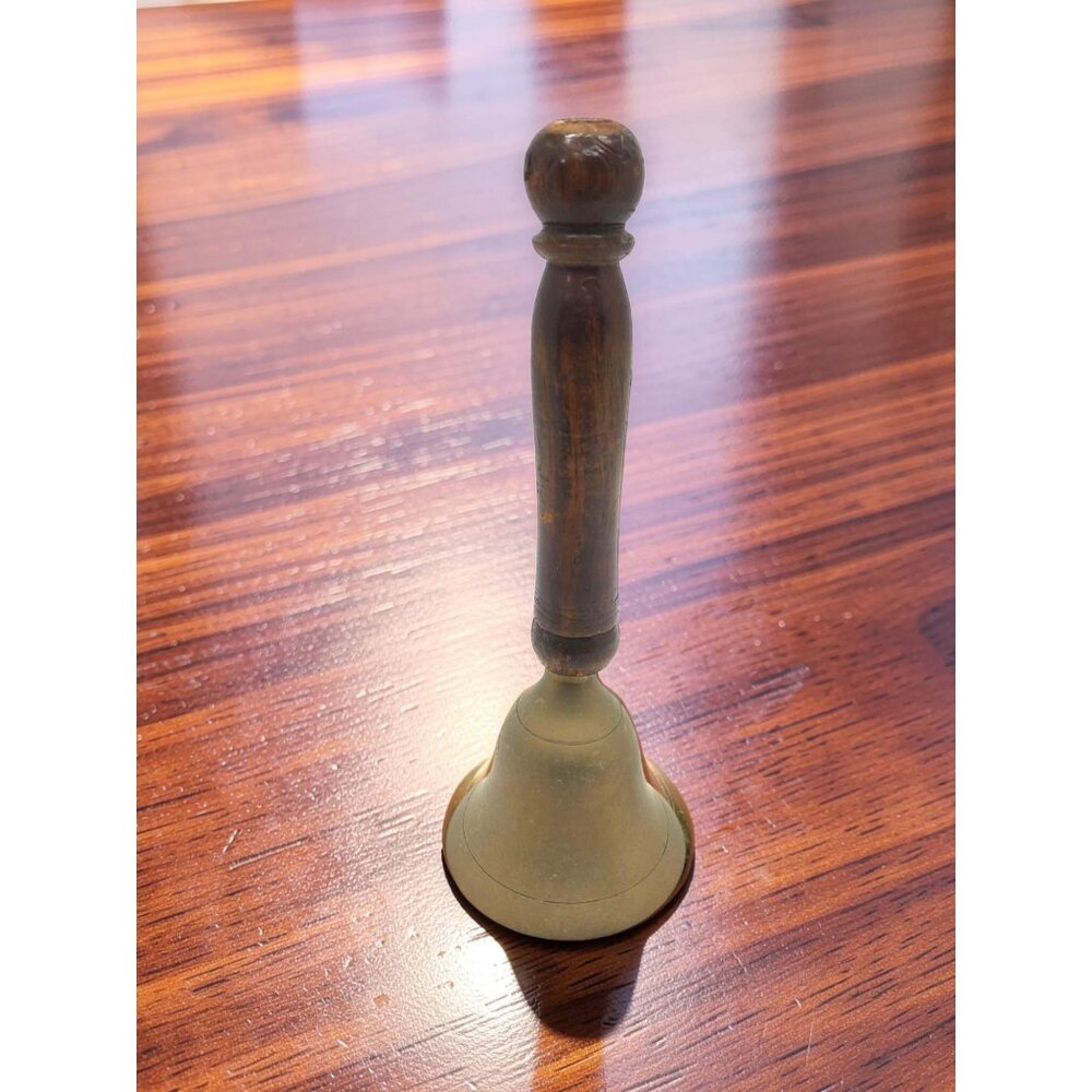 vintage wood handle brass school house style bell
